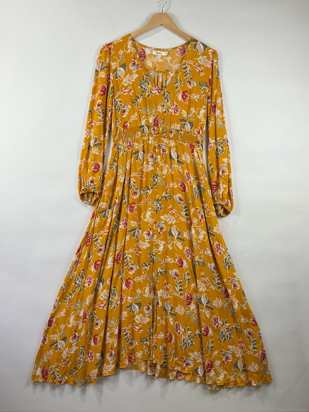 Miamine Floral Flowy Maxi Dress Pockets Smocked Waist Boho M